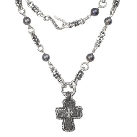 LAVA CROSS NECKLACE w/ PEARLS
