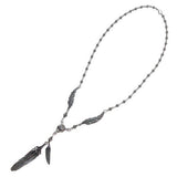 CARVED SKULL & BONES NECKLACE w/ 3 FEATHERS