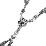 CARVED SKULL & BONES NECKLACE w/ 3 FEATHERS