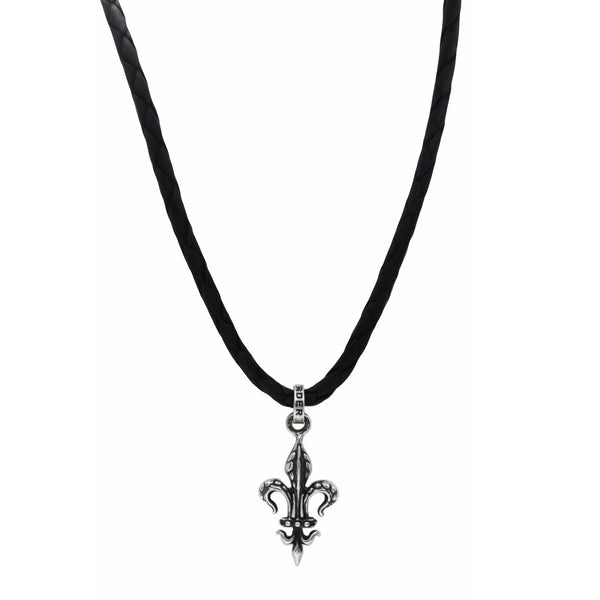 LEATHER NECKLACE w/ REGAL FLEUR-DE-LYS