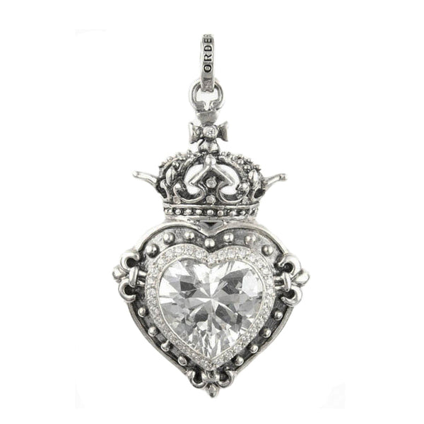 LARGE DEMI GOD HEART PENDANT w/ CROWN & PAVÉ CZ