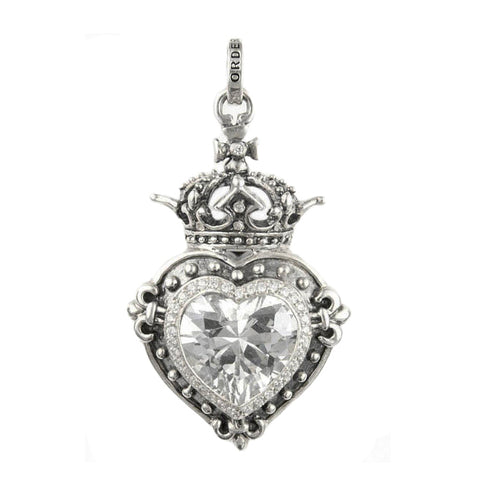 LARGE DEMI GOD HEART PENDANT w/ CROWN & PAVÉ CZ