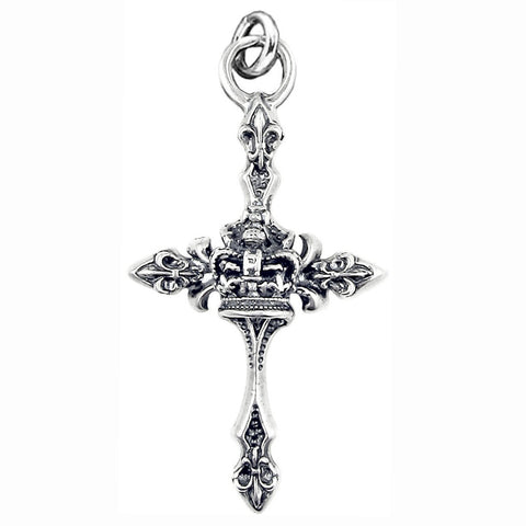 LARGE FLEUR DES LIS CROSS PENDANT w/ CENTER EMBLEM