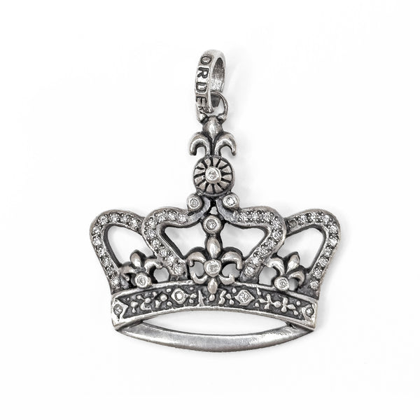 SMALL FLEUR-DE-LYS CROWN PENDANT w/ PAVÉ CZ