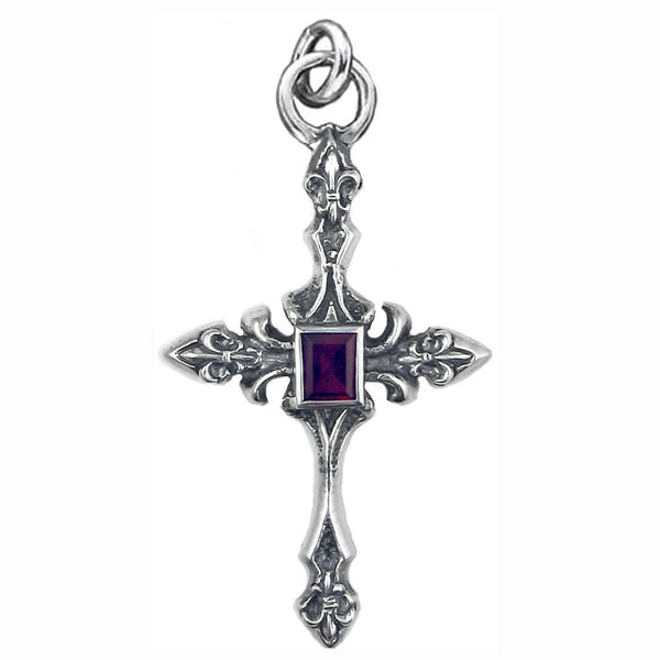 LARGE FLEUR DES LIS CROSS PENDANT w/ CZ