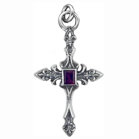 LARGE FLEUR DES LIS CROSS PENDANT w/ CZ