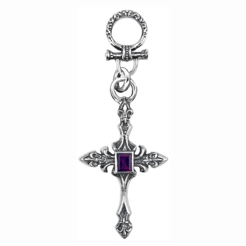 LARGE FLEUR DES LIS CROSS PENDANT w/ CZ & BIG TOGGLE