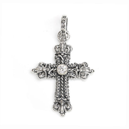 SMALL CORONATION CROSS PENDANT w/ CROWNS & CZ