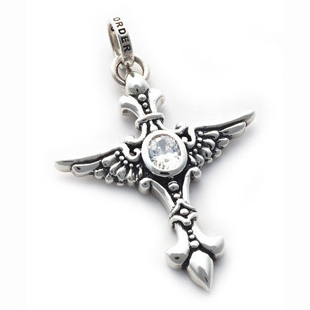 TRINITY WINGED CROSS PENDANT w/ CZ