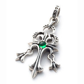 LES JARDIN FLEUR-DE-LYS CROSS PENDANT w/ CZ