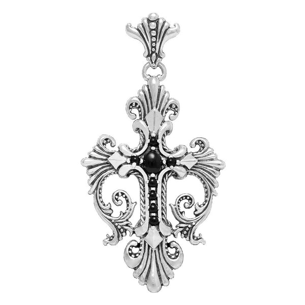 LOUISIANA CROSS PENDANT w/ ONYX or CABOCHON CRYSTAL