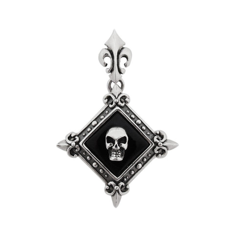 FLEUR DES LIS FRAMED ONYX PENDANT w/ SKULL EMBLEM