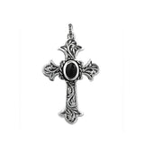 CARVED CROSS PENDANT w/ CZ