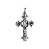 CARVED CROSS PENDANT w/ CZ