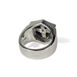 DIRTY HARRY RING w/ONYX, DIAMOND CROSS & EMERALD
