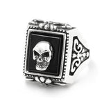 RECTANGLE ONYX FRAME RING w/ CENTER EMBLEM & CZs