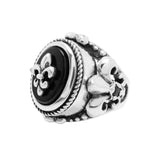 OVAL ONYX FRAME RING w/ CENTER EMBLEM & CZs