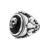 OVAL ONYX FRAME RING w/ CENTER EMBLEM & CZs