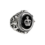 OVAL ONYX FRAME RING w/ CENTER EMBLEM & CZs