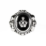 OVAL ONYX FRAME RING w/ CENTER EMBLEM & CZs