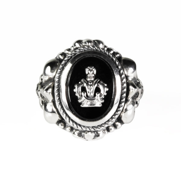 OVAL ONYX FRAME RING w/ CENTER EMBLEM & CZs