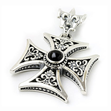 FLEUR DES LIS FILIGREE CROSS PENDANT w/ CZ