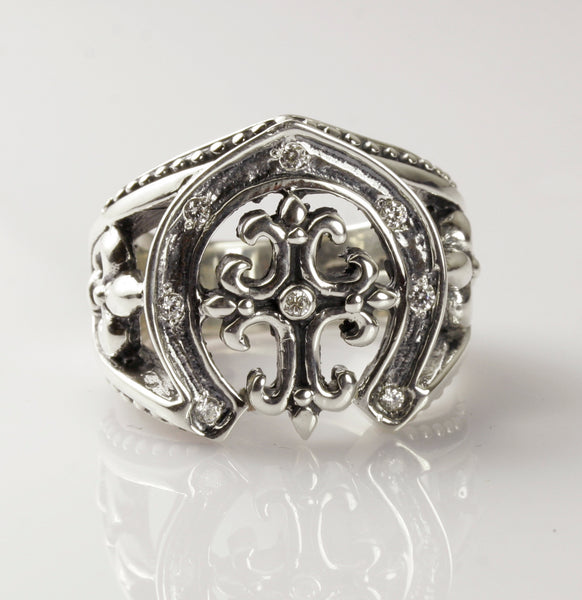 HORSESHOE RING with FDL CROSS & CZs