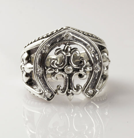 HORSESHOE RING with FDL CROSS & CZs
