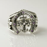 HORSESHOE RING with FDL CROSS & CZs