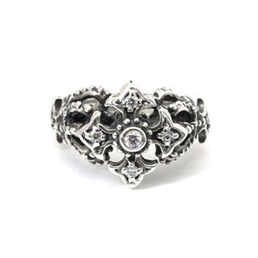 ANTOINETTE FLEUR DE LIS CROSS RING w/ CZS