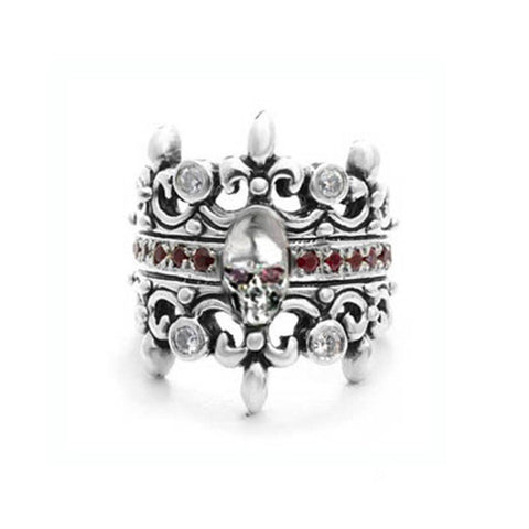 DOUBLE TIARA RING w/ SKULL PRECIOUS STONES
