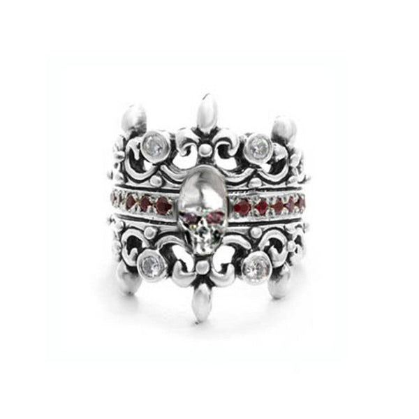 DOUBLE TIARA RING w/ SKULL PRECIOUS STONES