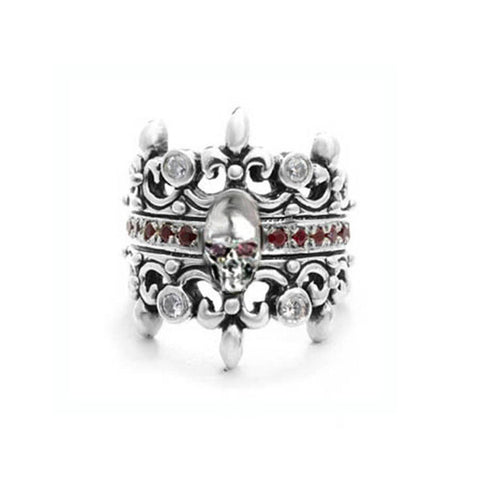 DOUBLE TIARA RING w/ SKULL PRECIOUS STONES