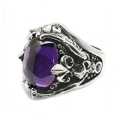 FLEUR DE LIS WINGED SKULL RING w/ CABOCHON CZ