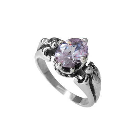 TRIPLE BAND CROWN FLEUR DE LIS RING w/ OVAL CZ