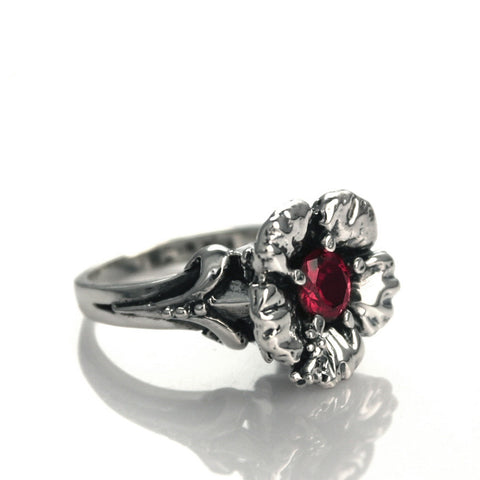 PARADISE HIBISCUS SOLITAIRE RING w/ CZ CENTER