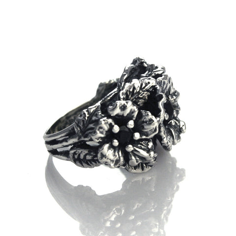 HONOLULU TRIPLE HIBISCUS RING w/ CZs