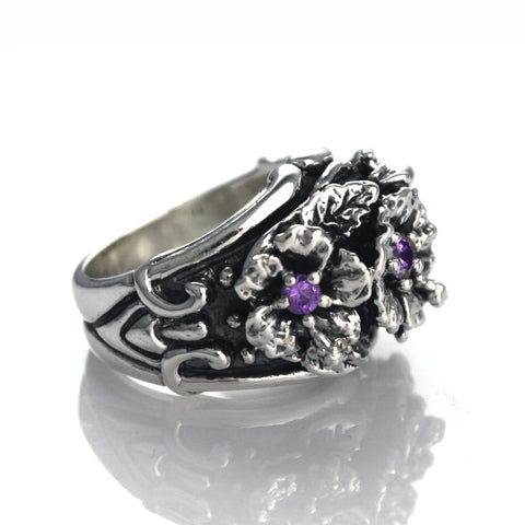 MAUI TRIPLE HIBISCUS RING w/ CZs