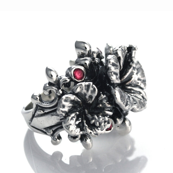 WAILEA TRIPLE HIBISCUS RING w/ CZs