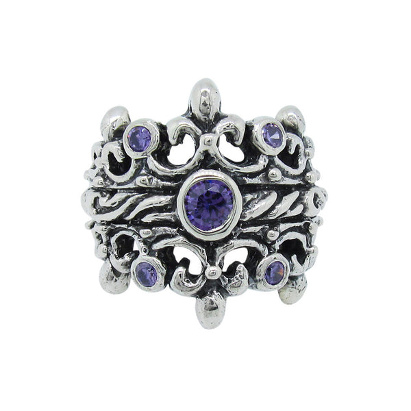 DOUBLE TIARA RIBBON BAND RING w/ CZ