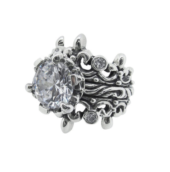 DOUBLE TIARA RIBBON BAND RING w/ CROWN CZ