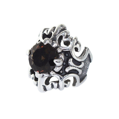 BIG FLEUR DE LIS RING w/ CROWN SET CZ