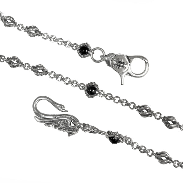 TURRET LINK WALLET CHAIN w/ SWAN HOOK, CROWN CLIP & ST. FRANCIS ONYX