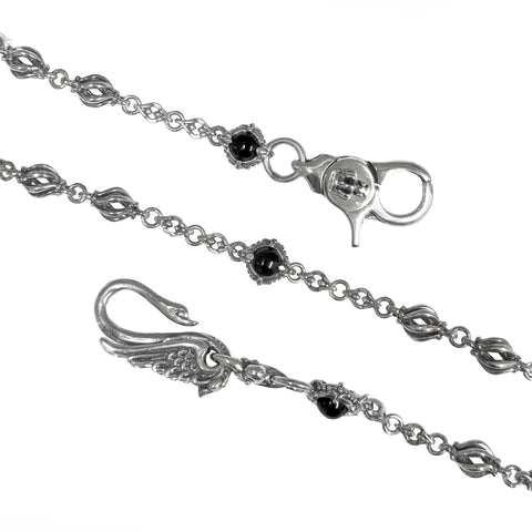 TURRET LINK WALLET CHAIN w/ SWAN HOOK, CROWN CLIP & ST. FRANCIS ONYX