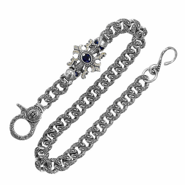 TRIBAL LINK WALLET CHAIN w/ SKULL AMULET & CZs