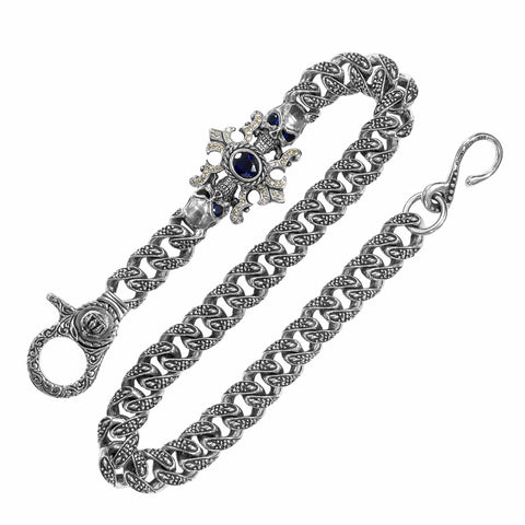 TRIBAL LINK WALLET CHAIN w/ SKULL AMULET & CZs