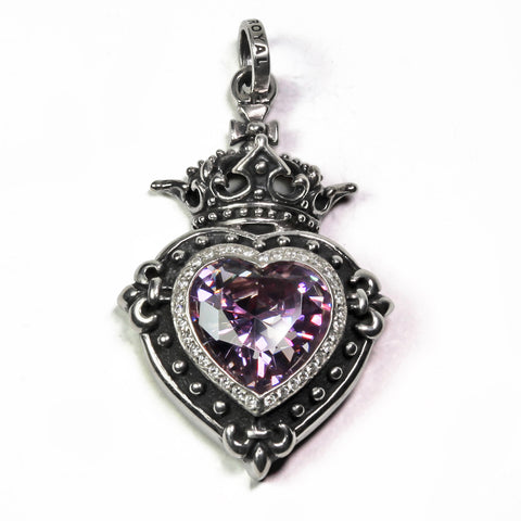 LARGE DEMI GOD HEART PENDANT w/ CZ & PAVÉ CZ