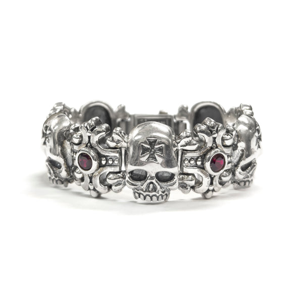 SKULL & CROSS TRELLIS BRACELET w/ CZs
