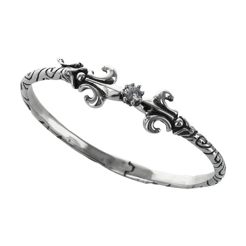 RIBBON CUFF w/ FLEUR DES LIS & CROWN SET CZ