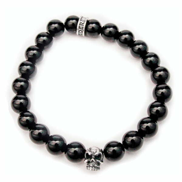 SMALL ONYX BEADS BRACELET w/ TINY SKULL